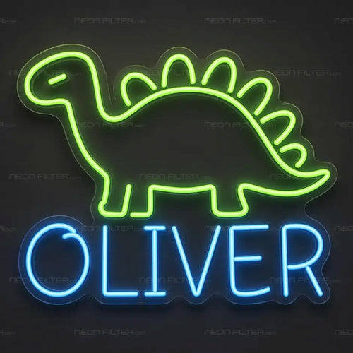 Personalised Oliver Dinosaur Neon Sign for Kids Decor - Neon Filter