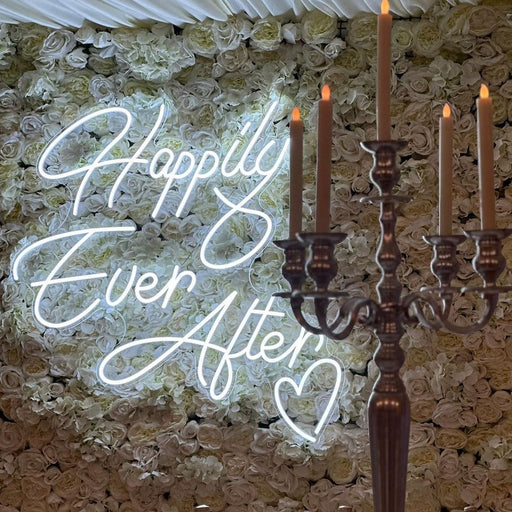 Happily Ever After Neon Sign With Heart In Snow white