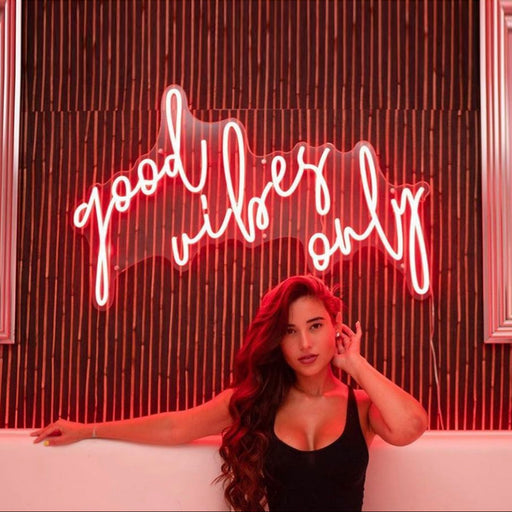 Good Vibes Only Neon Sign in Hot Mama Red