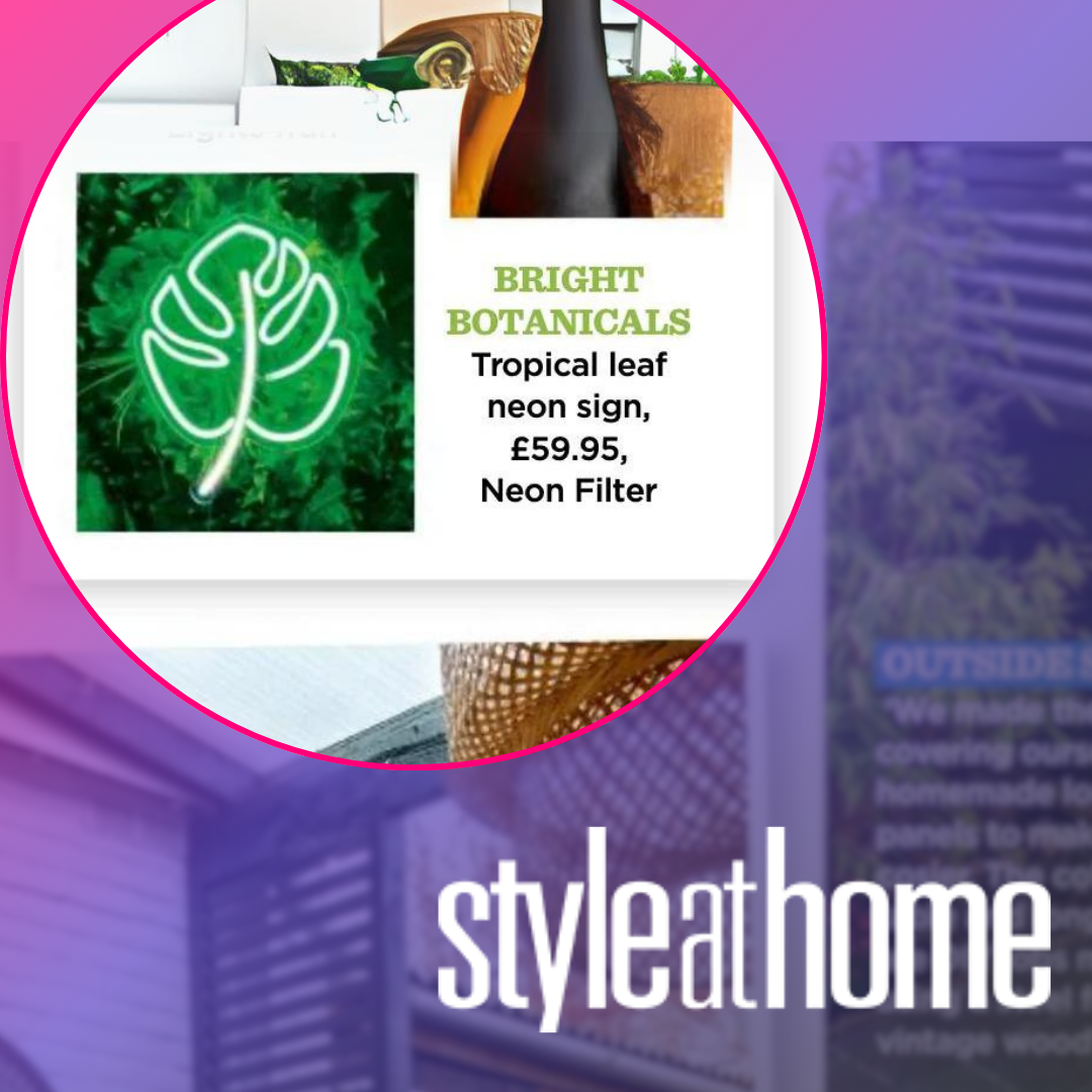 Neon Filter Monstera Leaf Neon Sign Featured in Style At Home Magazine