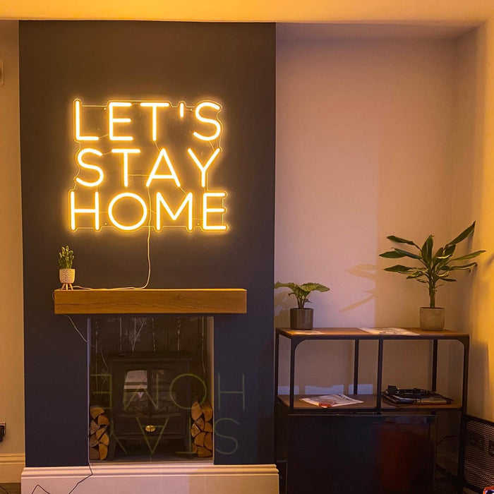 Let's Stay Home Neon Sign in Paradise Yellow