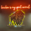 Spray painting of a buffallo with a red "Bourbon is my spirit animal" custom neon bar sign