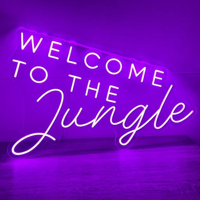 Purple Welcome to the Jungle neon sign 