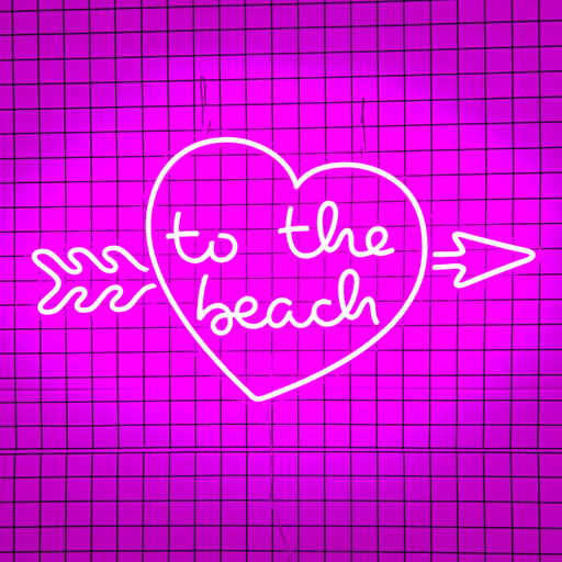 To the beach neon sign in Love Potion Pink