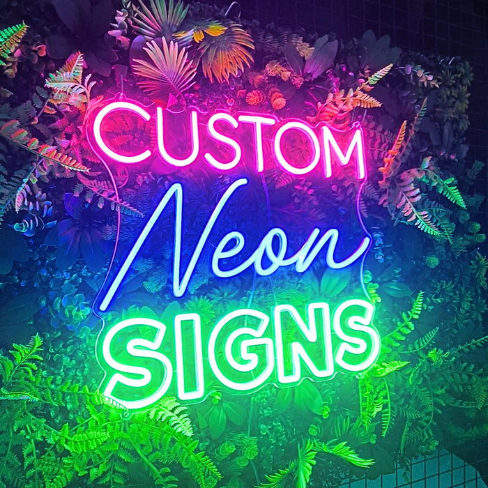 Custom neon sign in pink, blue and green