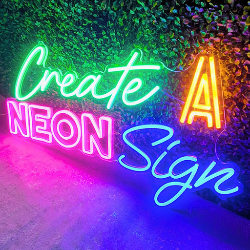 Neon Sign in green, orange, pink and blue