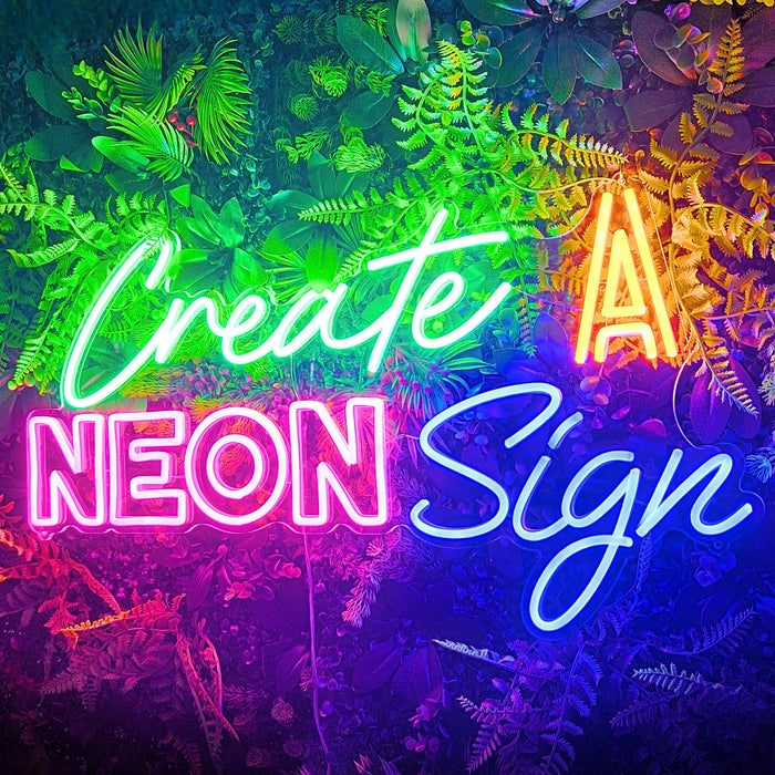 Custom neon sign green, orange, pink and blue