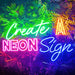 Custom neon sign green, orange, pink and blue