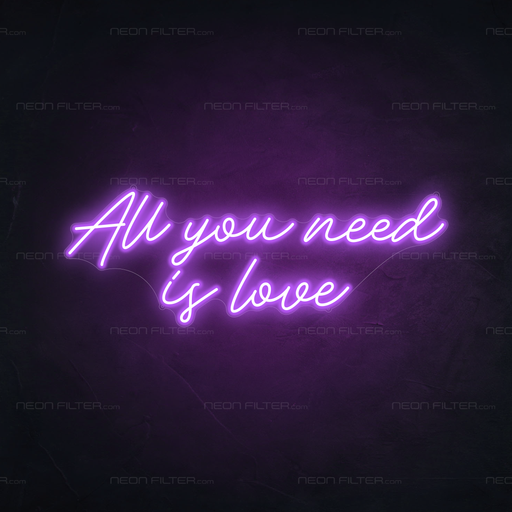 All You Need Is Love Neon Sign in Hopeless Romantic Purple
