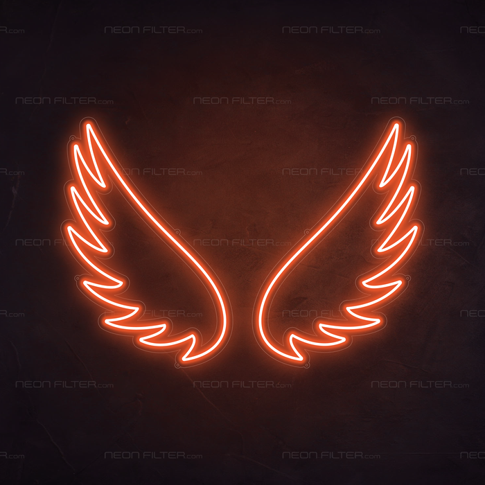 Angel Wings Neon Sign in Sunset Orange