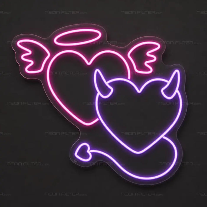 Angel And Devil Hearts Neon Sign