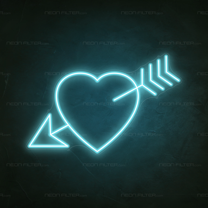 Arrow Heart Neon Sign in Glacier Blue