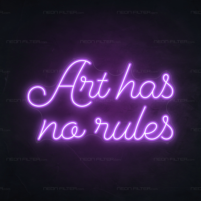 Art Has No Rules Neon Sign in Hopeless Romantic Purple