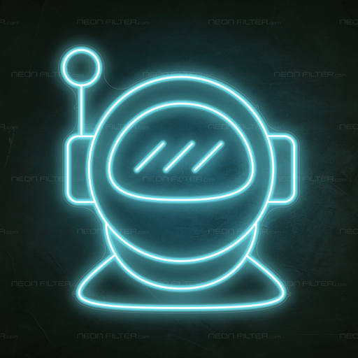 Astronaut Helmet Neon Sign in Glacier Blue