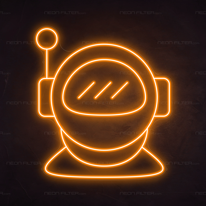 Astronaut Helmet Neon Sign in Hey Pumpkin Orange