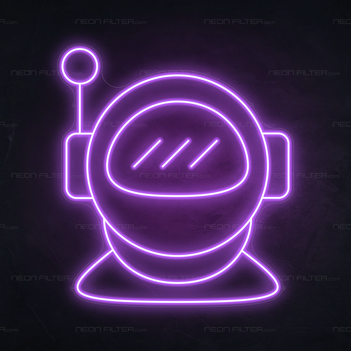 Astronaut Helmet Neon Sign in Hopeless Romantic Purple