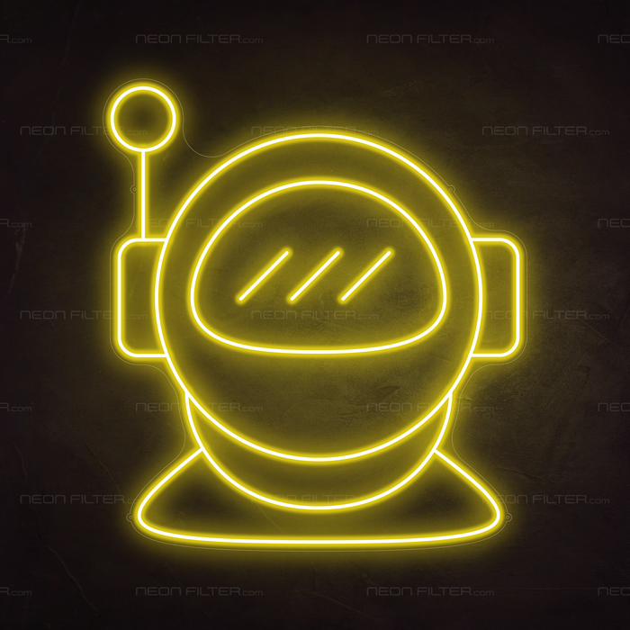 Astronaut Helmet Neon Sign in Paradise Yellow