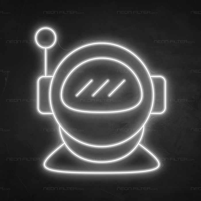 Astronaut Helmet Neon Sign in Snow White