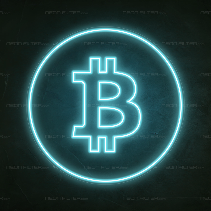 Bitcoin Neon Sign in Glacier Blue