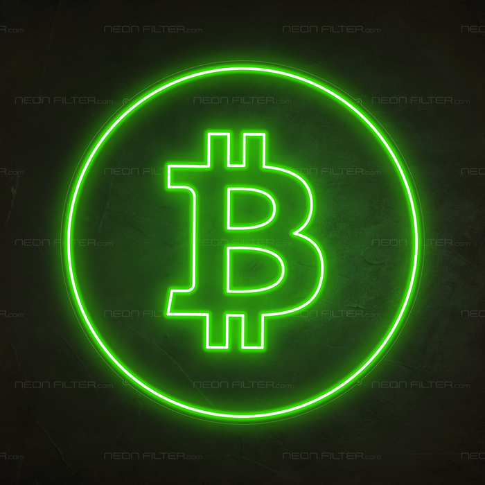 Bitcoin Neon Sign in Glow Up Green