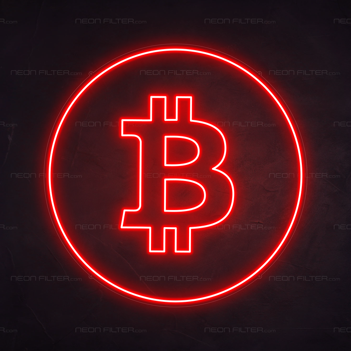 Bitcoin Neon Sign in Hot Mama Red