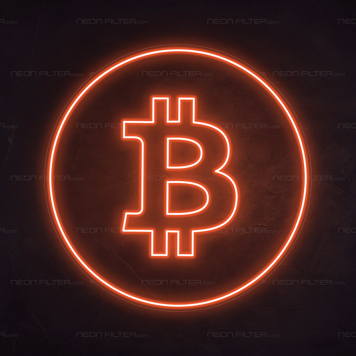 Bitcoin Neon Sign in Sunset Orange