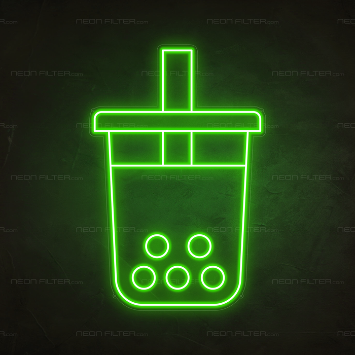 Boba Tea Neon Sign in Glow Up Green