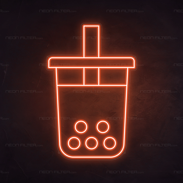 Boba Tea Neon Sign in Sunset Orange