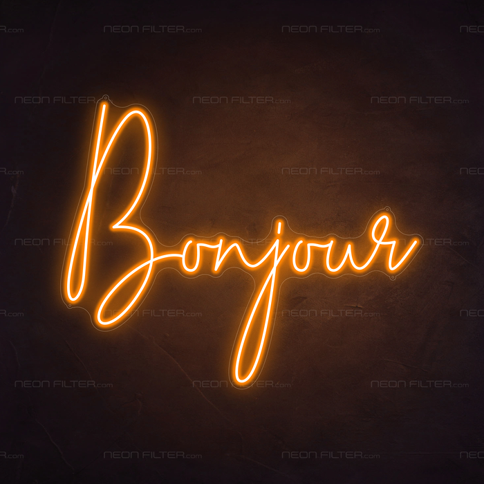 Bonjour Neon Sign in Hey Pumpkin Orange