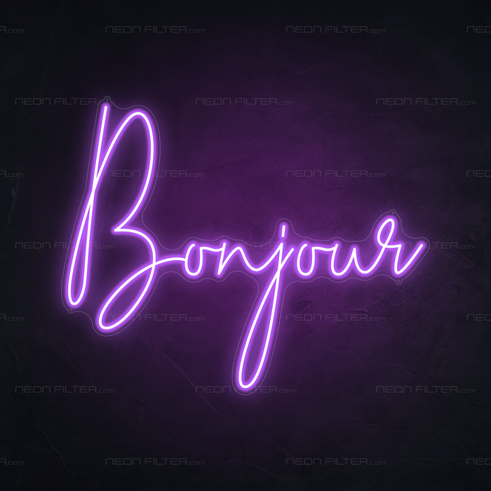 Bonjour Neon Sign in Hopeless Romantic Purple