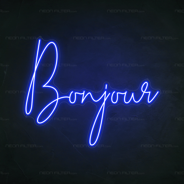 Bonjour Neon Sign in Santorini Blue