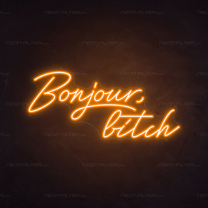 Bonjour, Bitch Neon Sign in Hey Pumpkin Orange