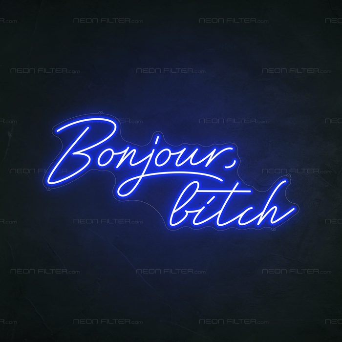 Bonjour, Bitch Neon Sign in Santorini Blue