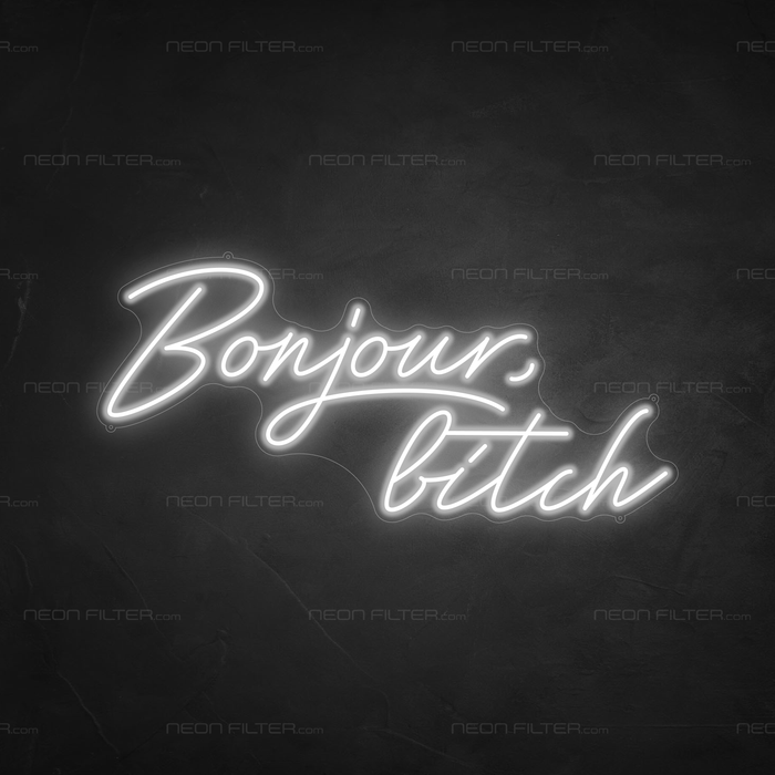 Bonjour, Bitch Neon Sign in Snow White