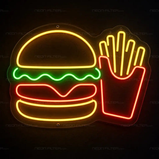 Burger and Fries Neon Sign for FoodandDrinks Decor - Neon Filter