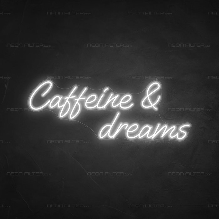 Caffeine & Dreams Neon Sign in Snow White