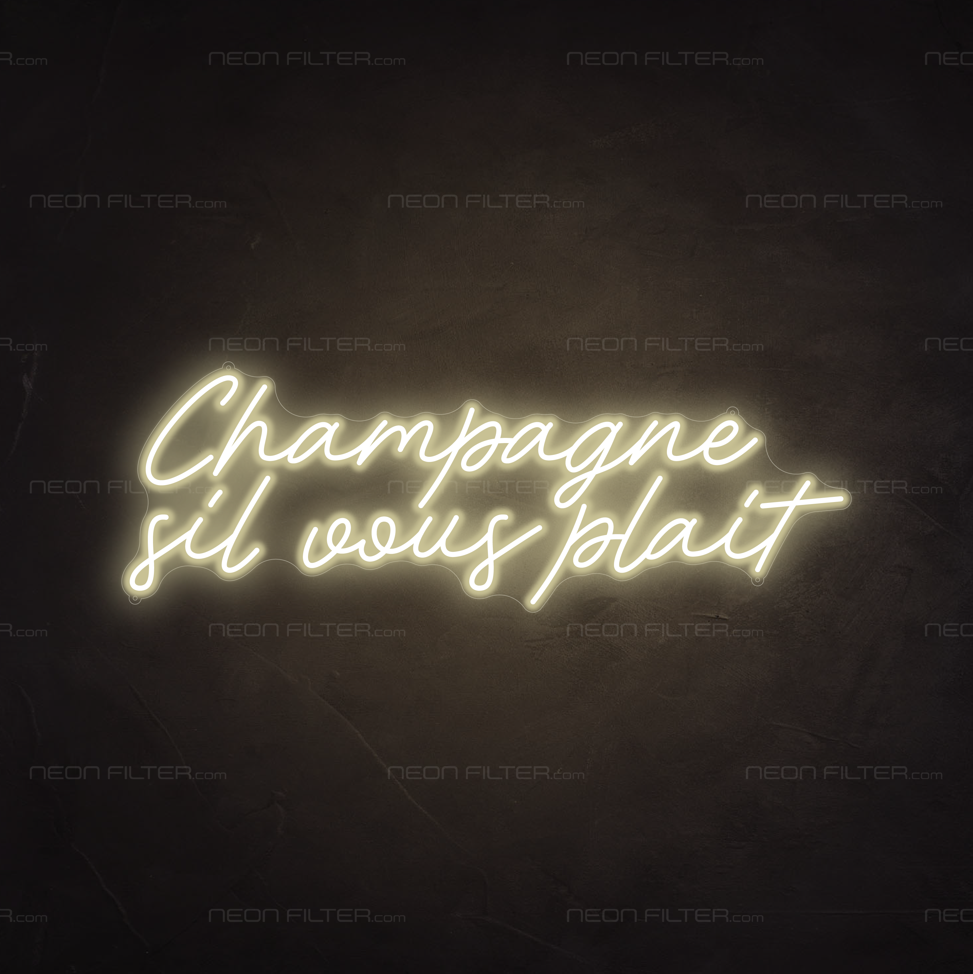 Champagne Sil Vous Plait Neon Sign in Cosy Warm White