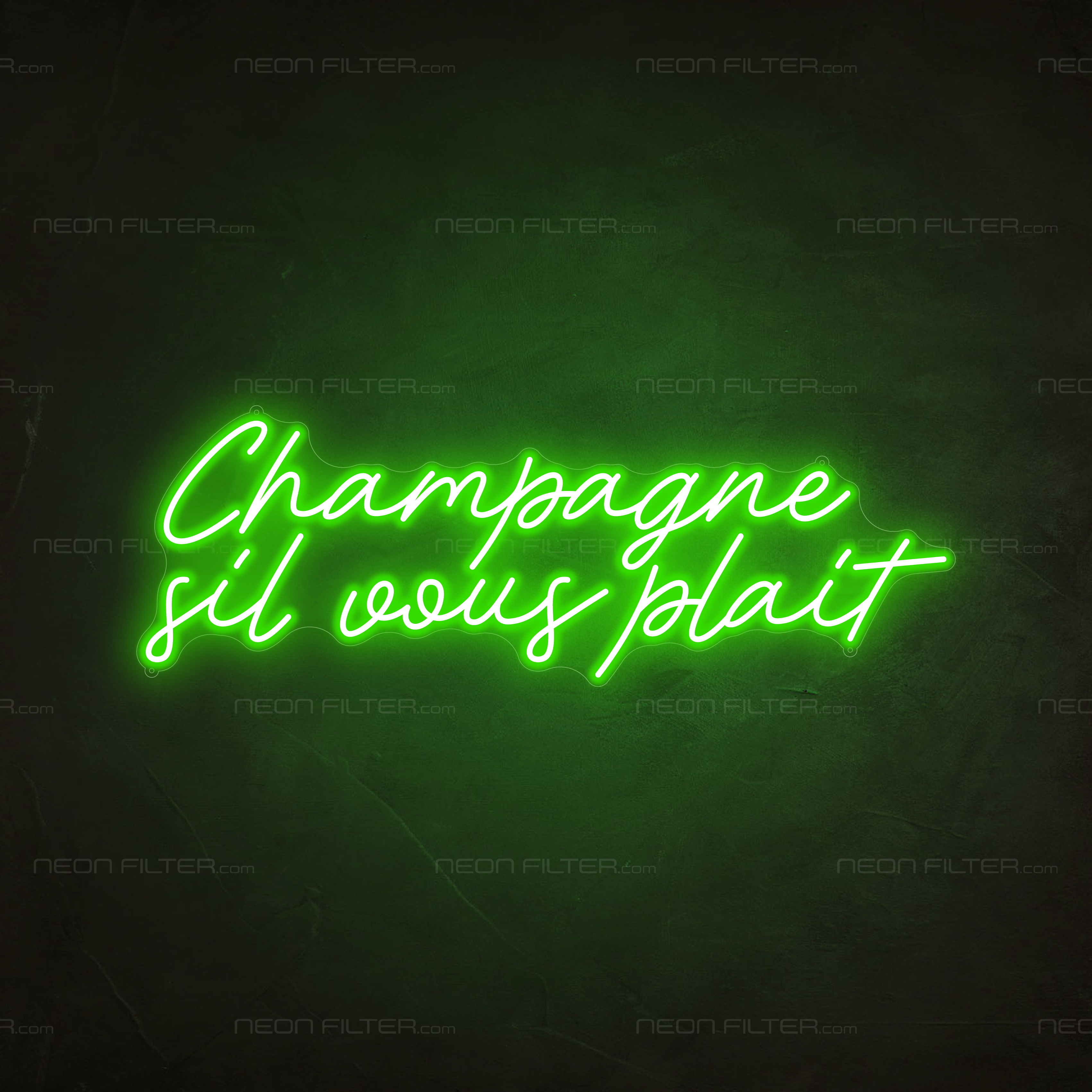 Champagne Sil Vous Plait Neon Sign in Glow Up Green