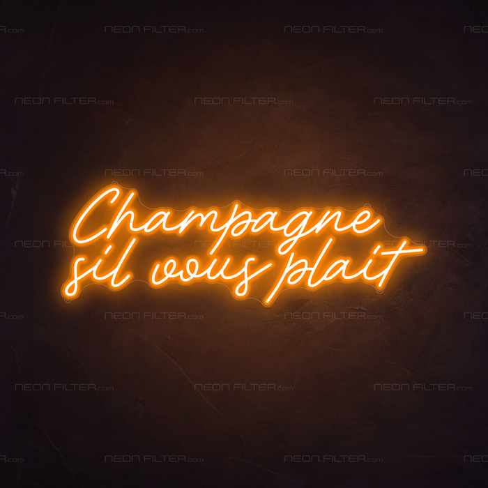 Champagne Sil Vous Plait Neon Sign in Hey Pumpkin Orange