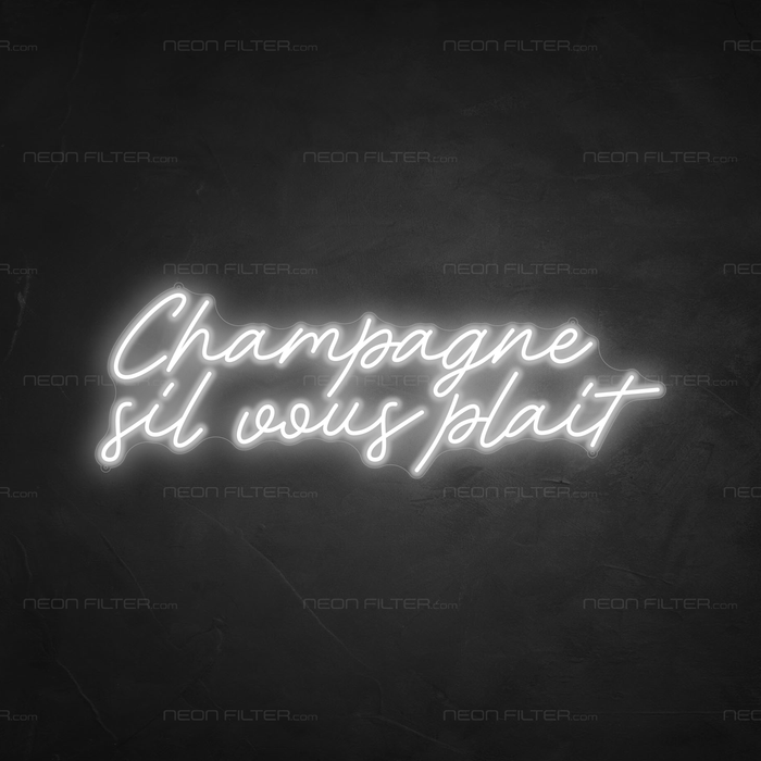 Champagne Sil Vous Plait Neon Sign in Snow White