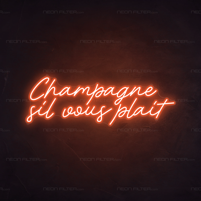 Champagne Sil Vous Plait Neon Sign in Sunset Orange