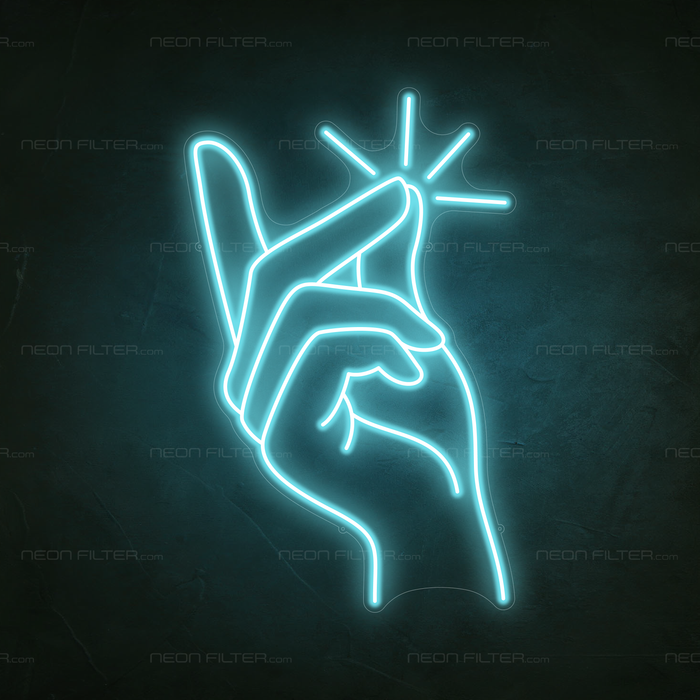 Clicking Finger Neon Sign in Glacier Blue