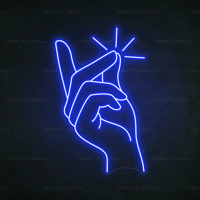 Clicking Finger Neon Sign in Santorini Blue