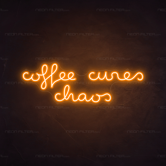 Coffee Cures Chaos Neon Sign in Hey Pumpkin Orange