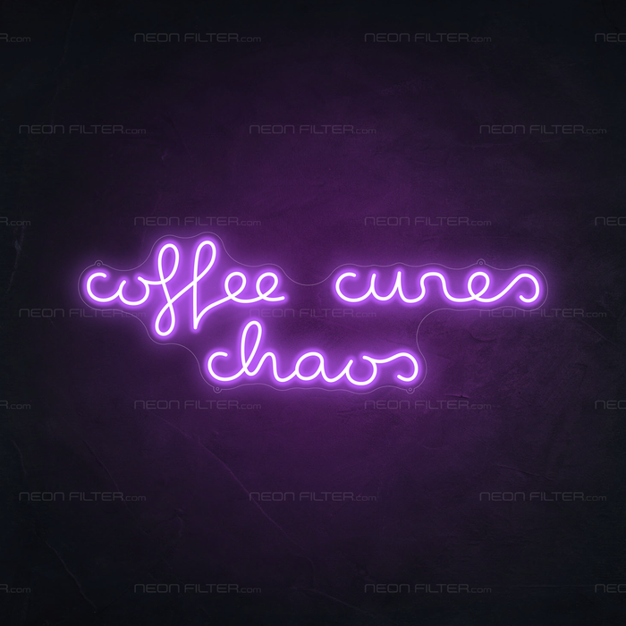 Coffee Cures Chaos Neon Sign in Hopeless Romantic Purple