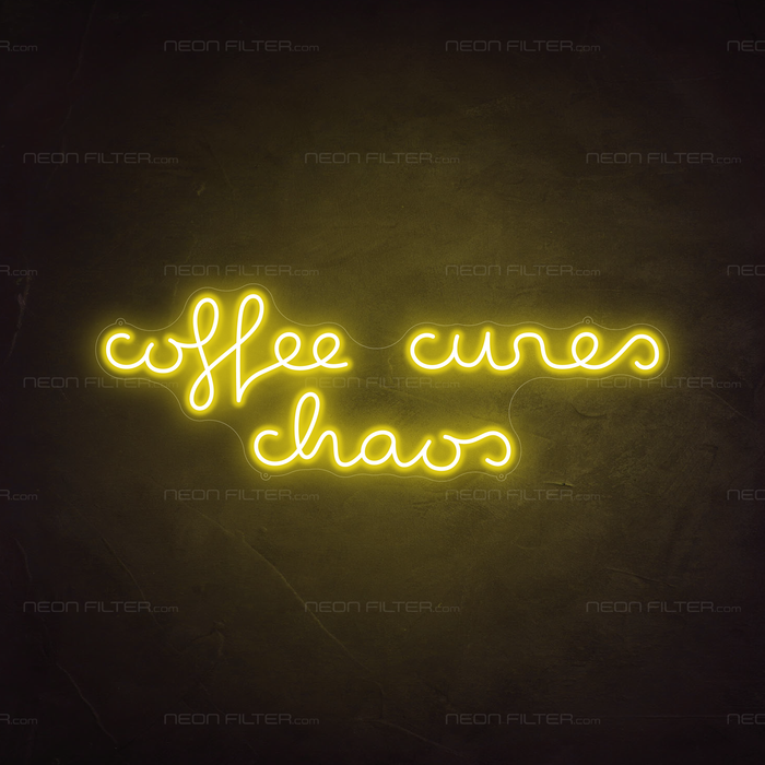 Coffee Cures Chaos Neon Sign in Paradise Yellow