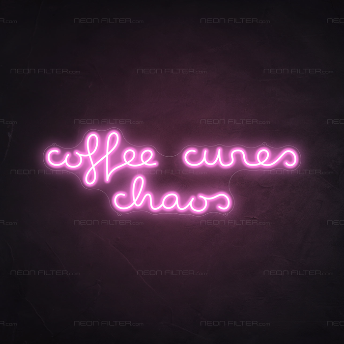 Coffee Cures Chaos Neon Sign in Pastel Pink