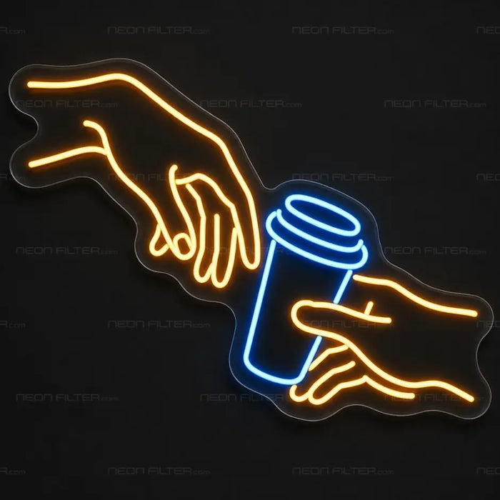 Coffee Cup Hand-Off Neon Sign for Cafe Decor - Neon Filter