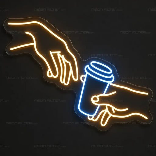 Coffee Cup Hand-Off Neon Sign for Cafe Decor - Neon Filter