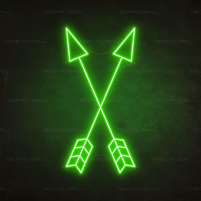 Crossed Arrows Neon Sign in Glow Up Green